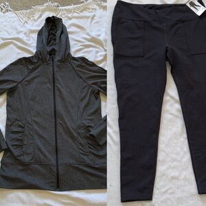 Mondetta Charcoal herringbone stretch Jacquard Knit Leggings XXL NWT & hoodie Xl